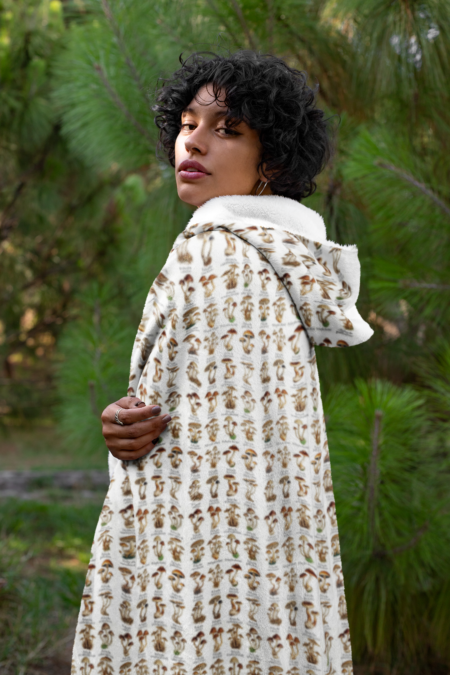 Mushroom Pattern Hooded Blanket
