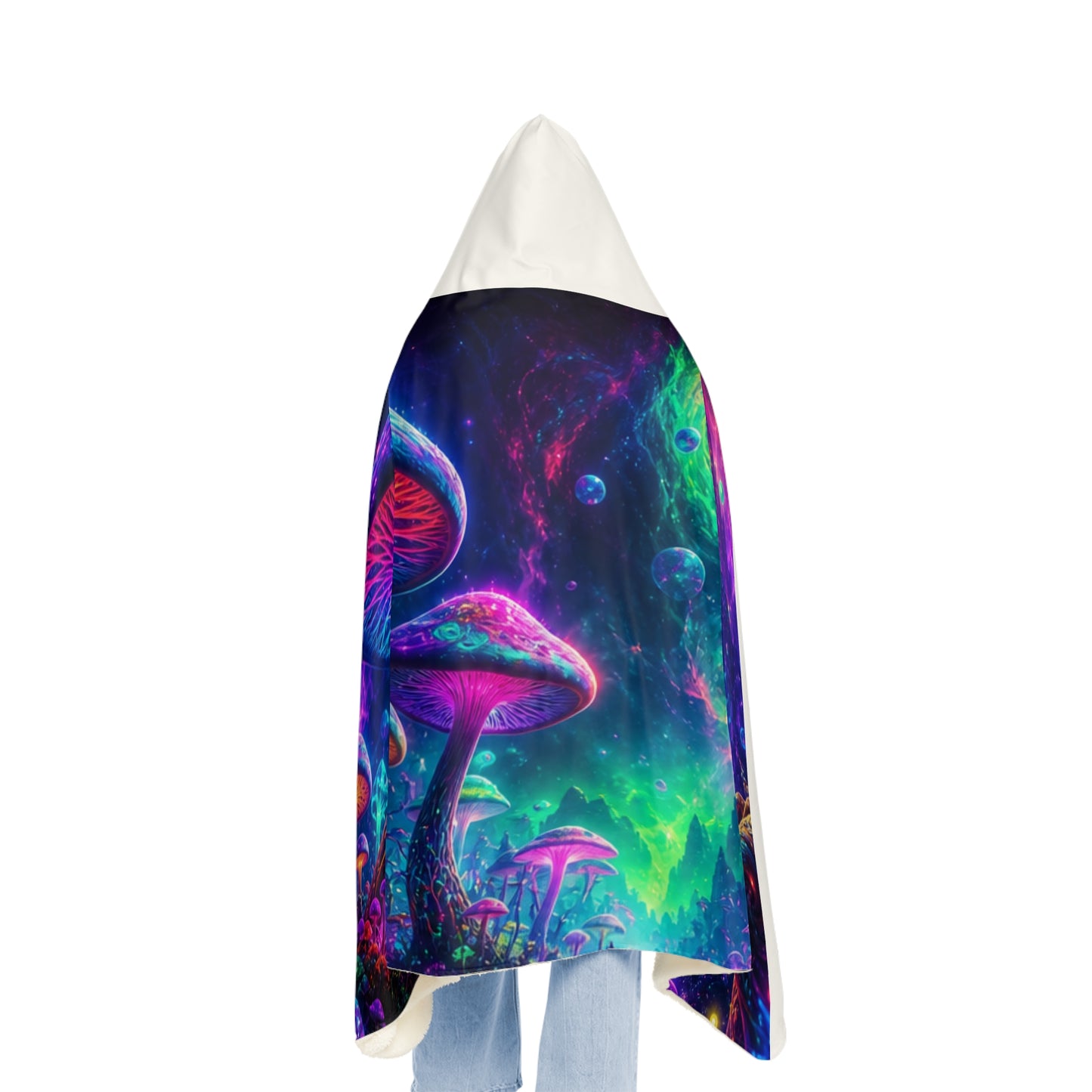Hooded Blanket — Psychedelic Neon Mushroom Galaxy Snuggle Blanket