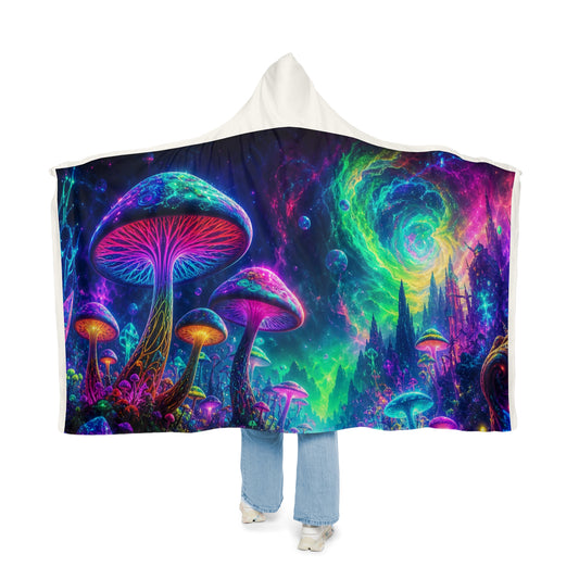 Hooded Blanket — Psychedelic Neon Mushroom Galaxy Snuggle Blanket